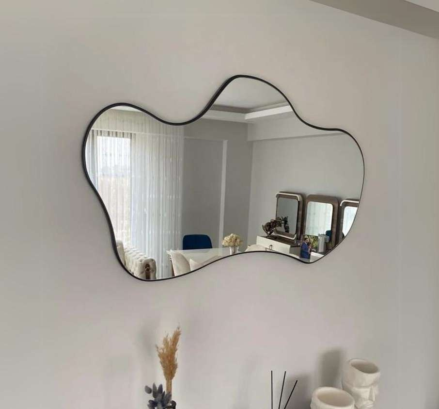 Large Abstract Wavy Wall Mirror - Anodized Aluminum Frame