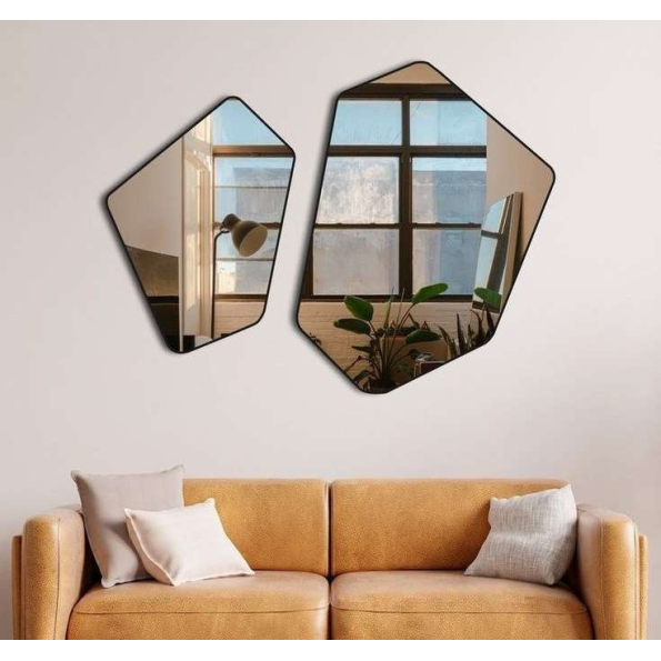 Geometric Asymmetrical Wall Mirror Set - Anodized Aluminum Frame