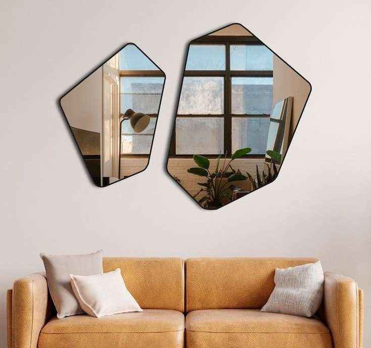 Geometric Asymmetrical Wall Mirror Set - Anodized Aluminum Frame