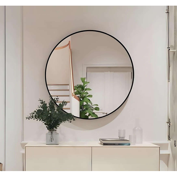 Modern Round Wall Mirror - Anodized Aluminum Frame