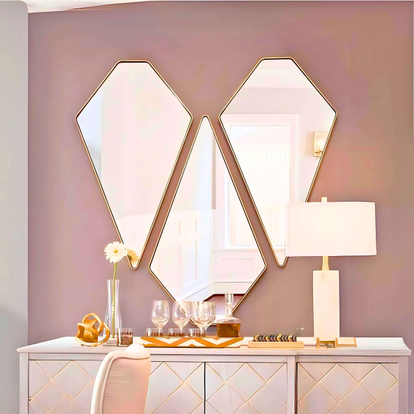 Geometric Diamond Wall Mirror Set - Anodized Aluminum Frame