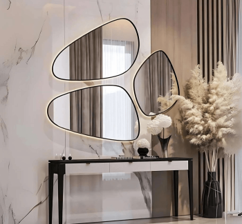 Modern Abstract Irregular Wall Mirror Set - LED Backlit - Anodized Aluminum Frame