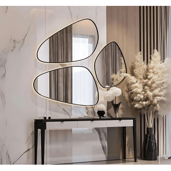 Modern Abstract Irregular Wall Mirror Set - LED Backlit - Anodized Aluminum Frame