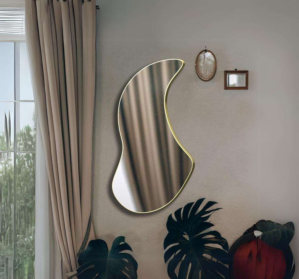 Modern Abstract Irregular Wall Mirror with LED Backlighting - Anodized Aluminum Frame