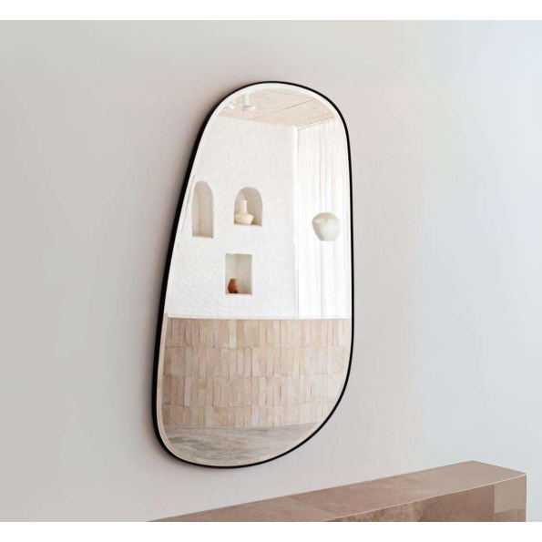 Modern Irregular Oval Wall Mirror - Anodized Aluminum Frame