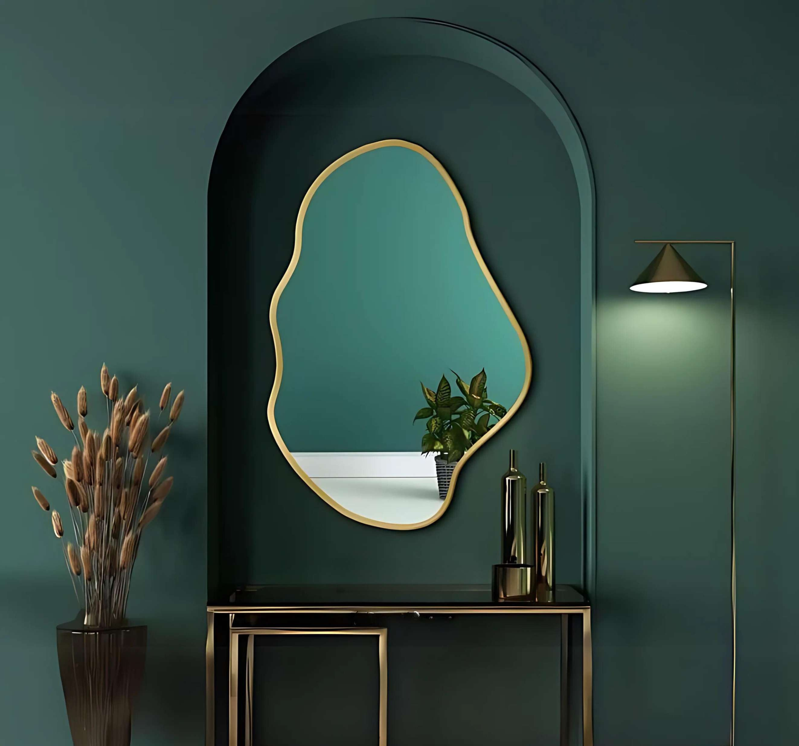 Modern Abstract Organic Wall Mirror - Anodized Aluminum Frame