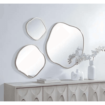Set of 3 Organic Shape Wall Mirrors with Anodized Aluminum Frame - Brushed Silver