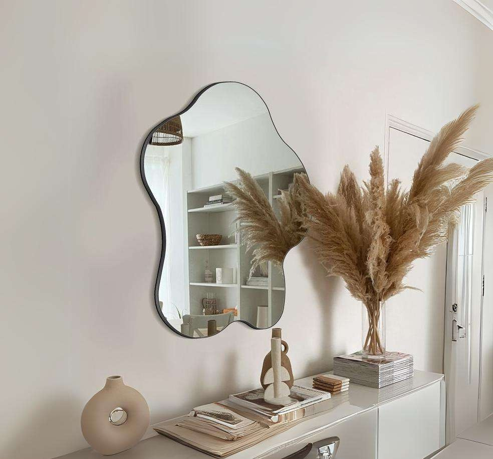 Modern Irregular Shape Mirror with Anodized Aluminum Frame