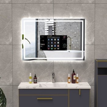 Luxury Hexagon Android LED Mirror – Integrated TV & Adjustable Brightness