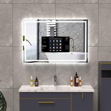 Luxury Hexagon Android LED Mirror – Integrated TV & Adjustable Brightness