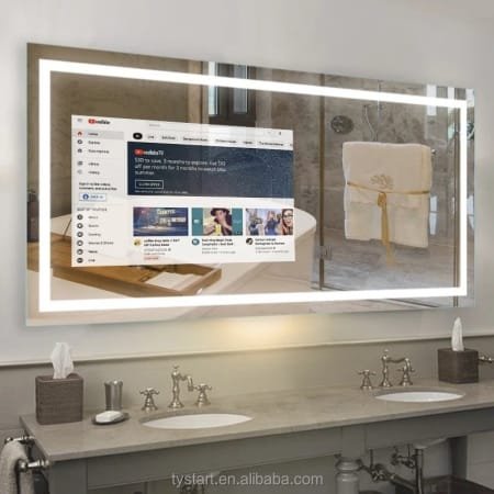 Luxury Android-Powered LED Mirror TV – Modern Rectangle Bathroom Vanity Design