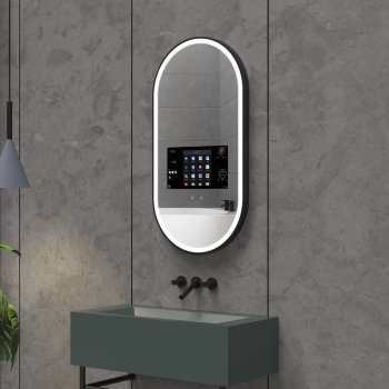 Industrial-Style Oblong Android Mirror – Smart Home Sync & App Control
