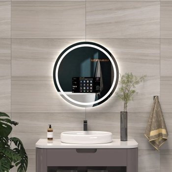 Futuristic Round Android Mirror TV – Shatterproof Glass & Motion Sensor Lighting