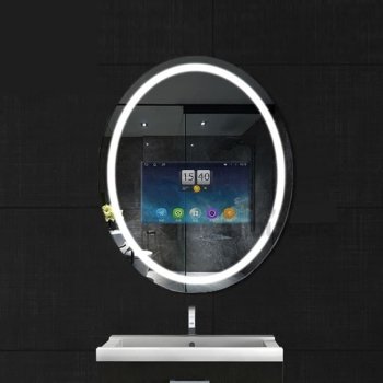 Elegant Oval Smart Mirror with Android TV – Waterproof & Energy-Efficient Design