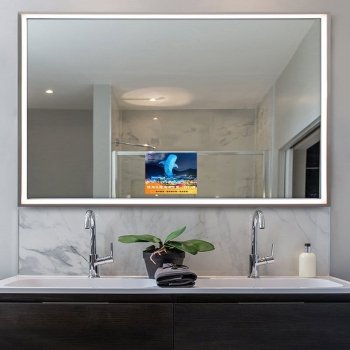 Luxury Smart Android TV LED Mirror with Remote Control – Modern Bathroom Upgrade with Aluminum frame
