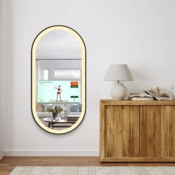 Modern Geometric Android LED Mirror – Anti-Fog -Compatible Oblong Frame