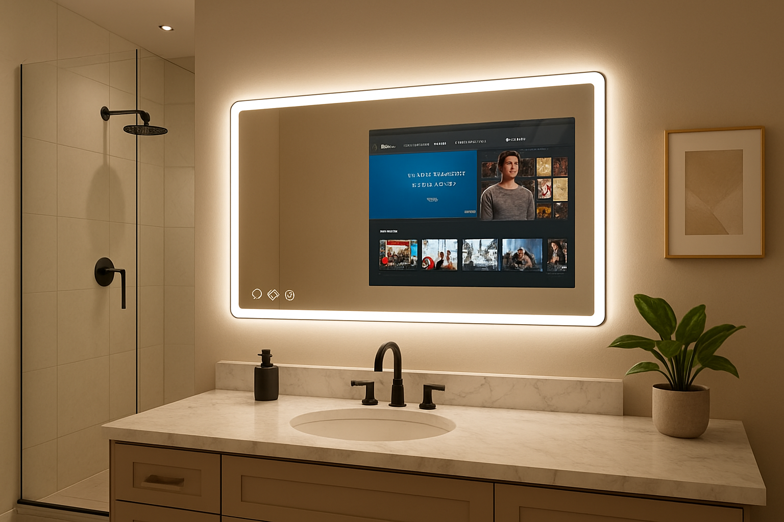 Art Deco Rectangle LED Mirror TV – Android-Powered & Energy-Saving Design