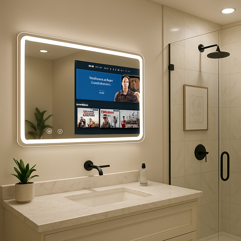 Art Deco Rectangle LED Mirror TV – Android-Powered & Energy-Saving Design