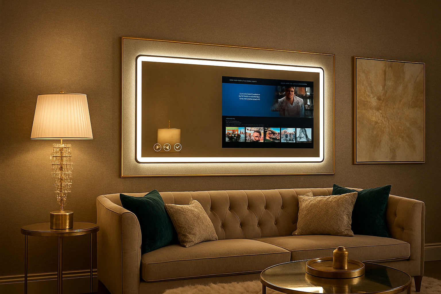 Art Deco Rectangle LED Mirror TV – Android-Powered & Energy-Saving Design