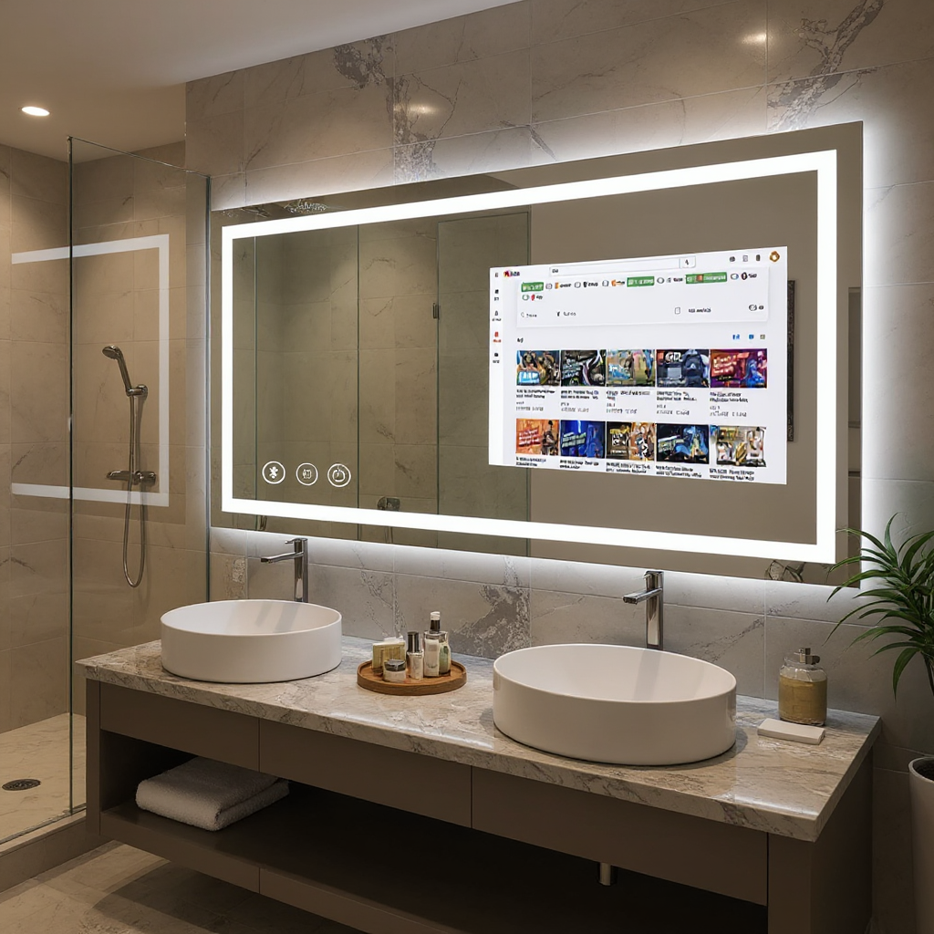 Minimalist Rectangle LED Mirror – Android-Powered & Space-Saving Design