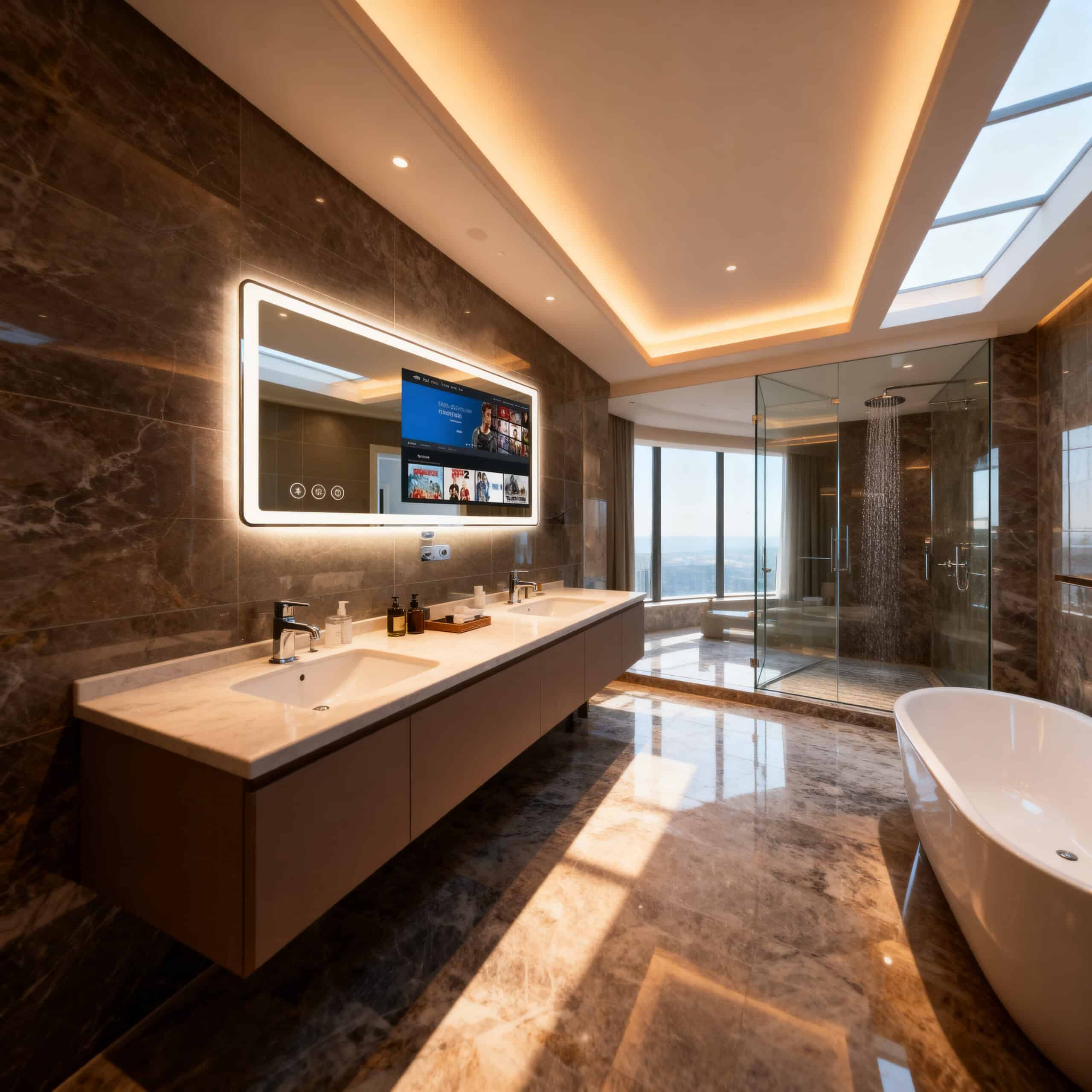 LED Vanity Mirror with Integrated Smart TV System