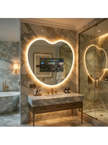 Luxury Smart LED Bathroom Mirror with Built-in Display & Ambient Glow
