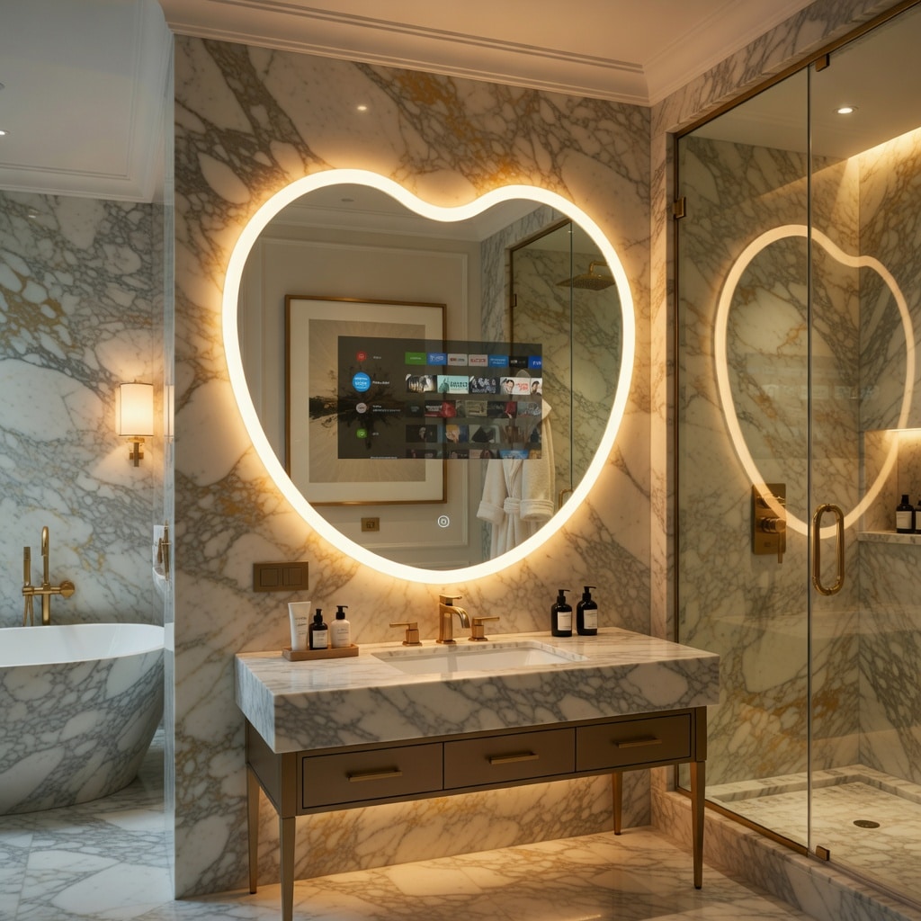 Luxury Smart LED Bathroom Mirror with Built-in Display & Ambient Glow