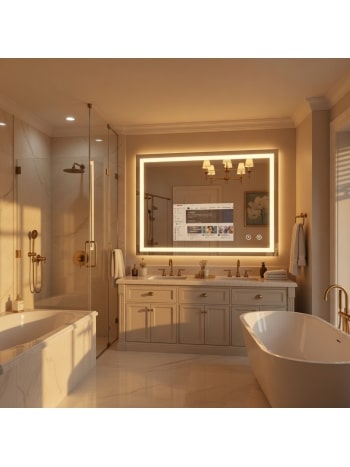 Smart LED Bathroom Mirror with Built-in Display & Touch Controls