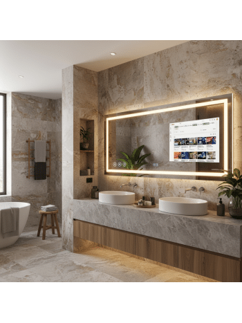High-End Bathroom Mirror with Built-in Entertainment System