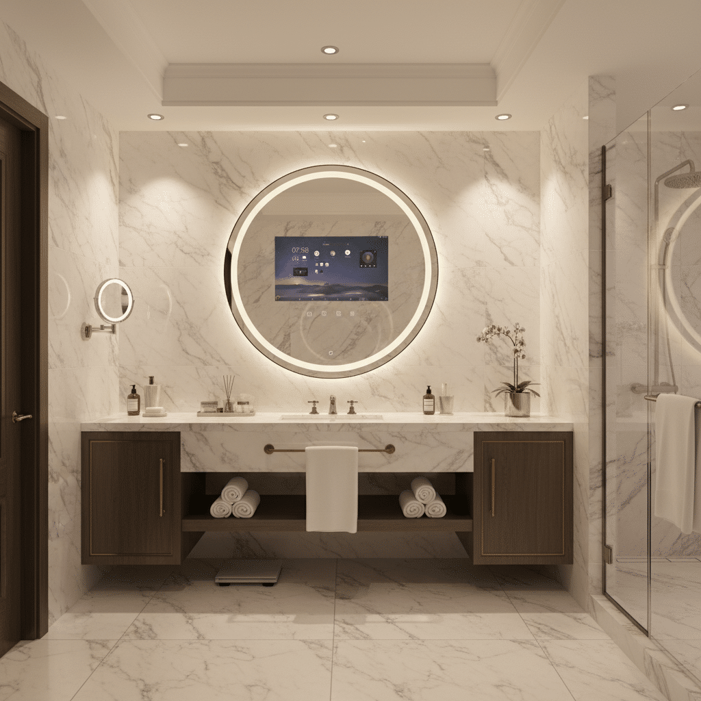 Luxury Vanity Mirror with Smart Display & Minimalist Design
