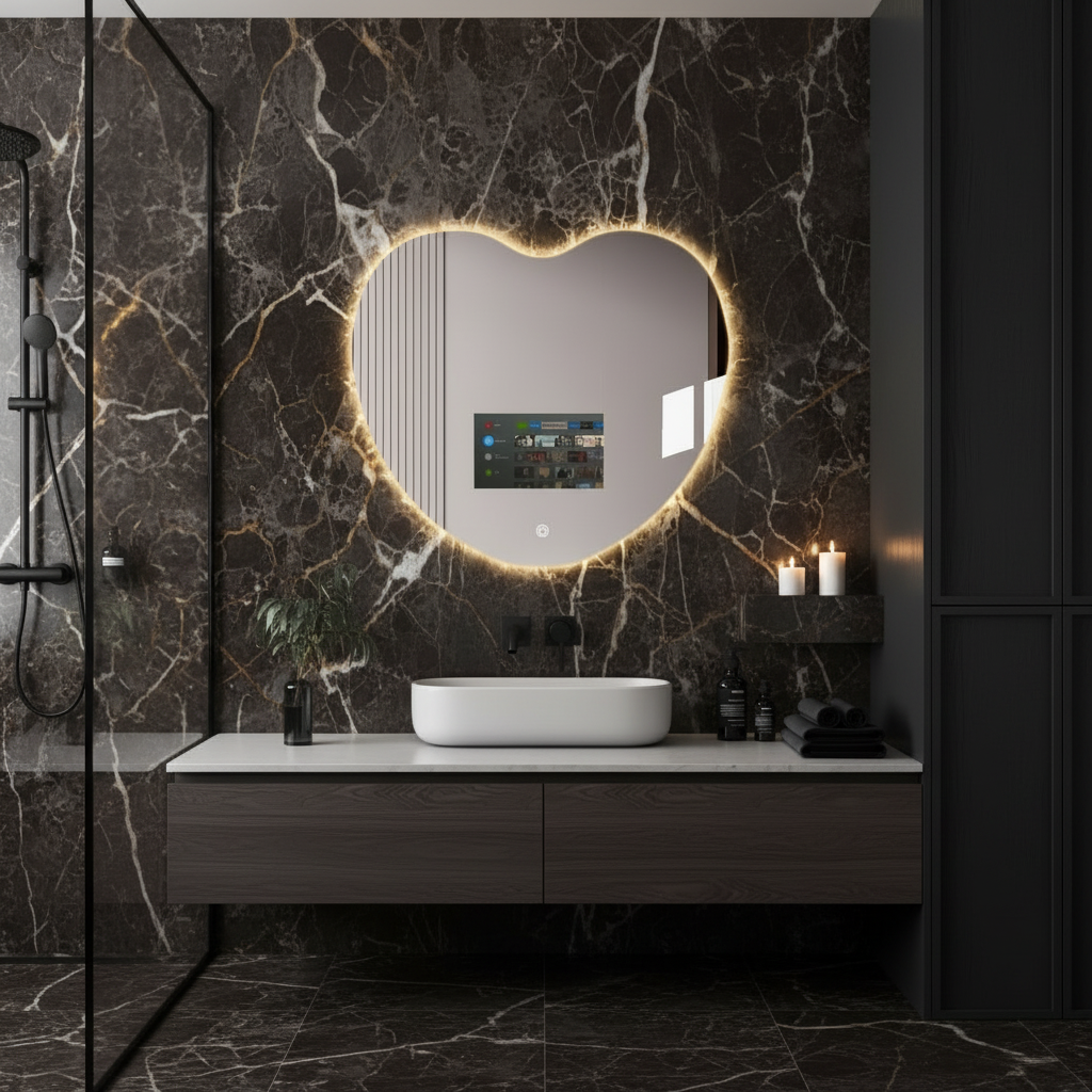 Heart-Shaped LED Android TV Mirror with Remote Control
