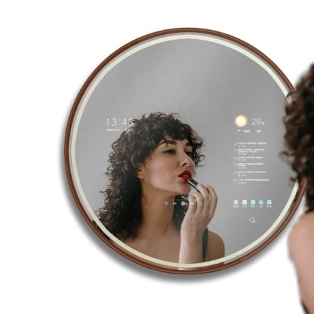 Round Smart Android TV LED Mirror with Touch & Remote – Luxury Bathroom Tech with Frame