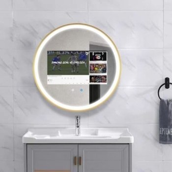 Chic Round LED Mirror TV – Android-Powered & Water-Resistant Frame