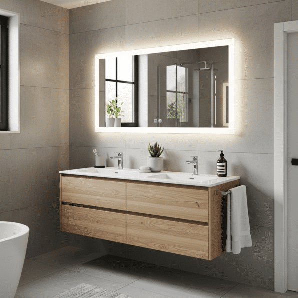 Minimalist Bathroom Design with Backlit LED Mirror