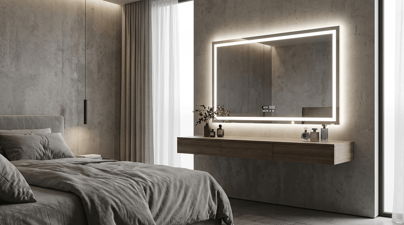 Minimalist Bedroom, Maximum Glow with LED Mirrors