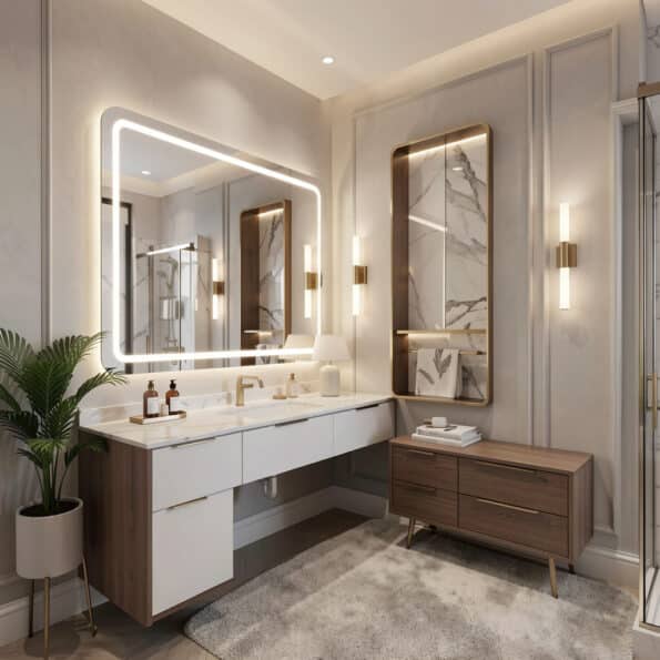 Modern LED Bathroom Mirror with Ambient Lighting | Elegant Vanity Design