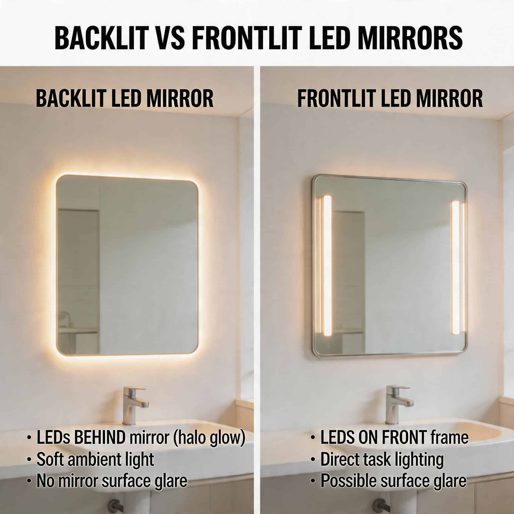Backlit vs Frontlit LED Mirrors | Which Lighting Style is Best for Your Bathroom