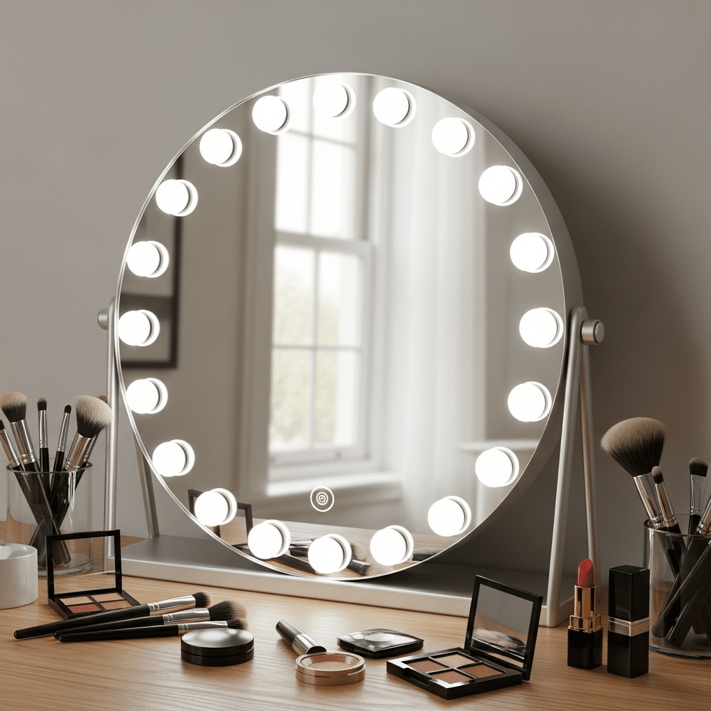 Premium Round Hollywood LED Makeup Mirror with Bulb Lights
