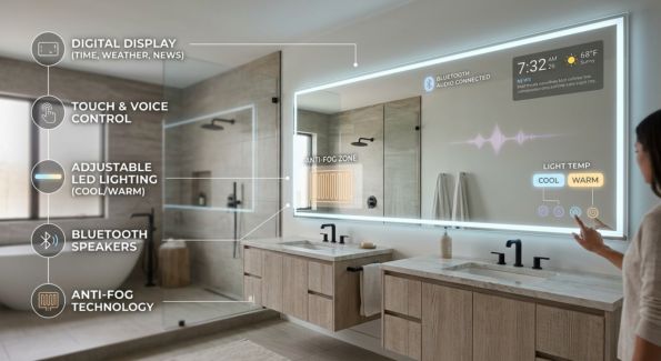 Premium Smart LED Bathroom Mirror with Bluetooth Speaker & Voice Control